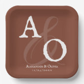 Italienische Sunset Orange Minimalistisch Monogram Pappteller (Vorderseite)