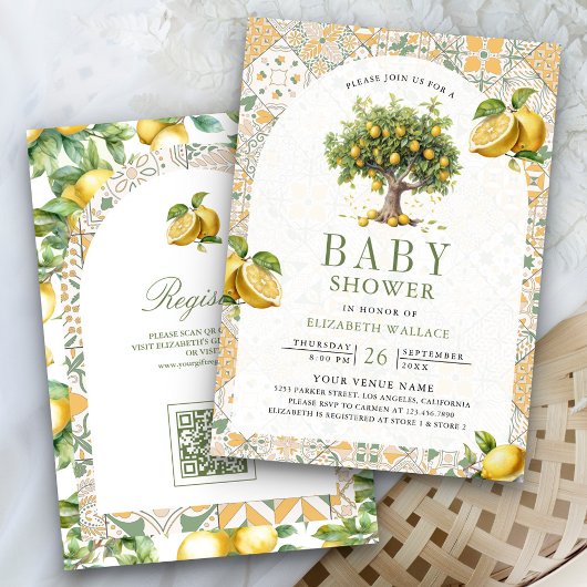 Italienische Tile Lemon Tree Arch QR Code Kinderdu Einladung