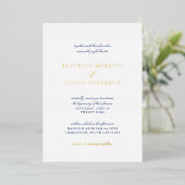 Italienische Tiles Blue & Gold Wedding Folieneinladung (Stehend vorne)