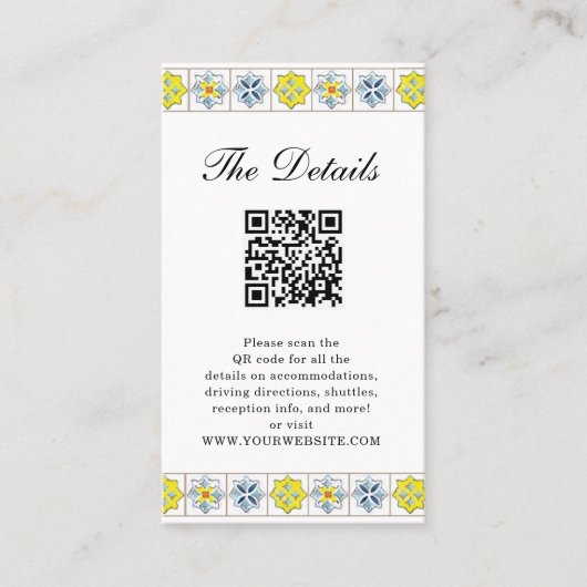 Italienische Tiles Hochzeitskarte mit QR-Code Platzkarte (Vorderseite)