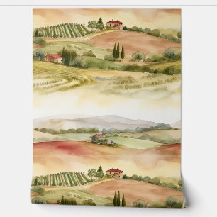 Italienische Toskana-Landschaft Aquarell Tapete