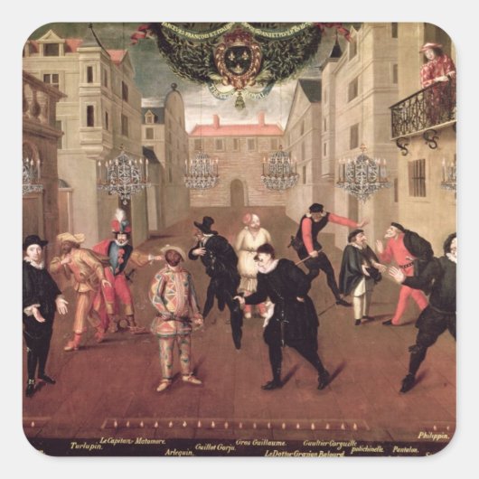 Italienische und französische Komödianten Quadratischer Aufkleber (Vorderseite)