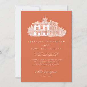 Italienische Villa Zeichnend Terracotta Orange Wed Einladung