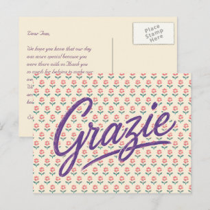 Italienische Vintage-Grazie-Blumen-Hochzeits-Danke Postkarte