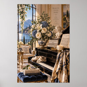 Italienische Vintage-See-Piano-Wandkunst Poster