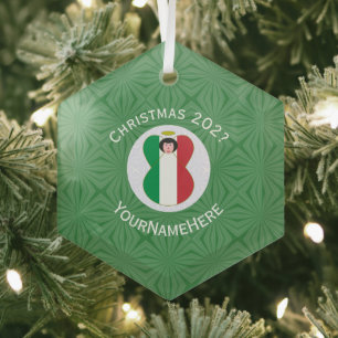 Italienische Weihnachtsflagge mit Engel Personaliz Ornament Aus Glas