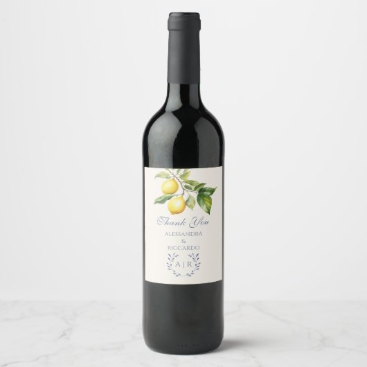 Italienische Zitrone Danke Weinetikett (Vorderseite)