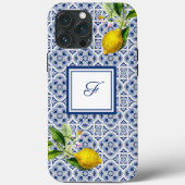 Italienische Zitronen blaue weiße Fliesen iPhone / Case-Mate iPhone Hülle (Rückseite)