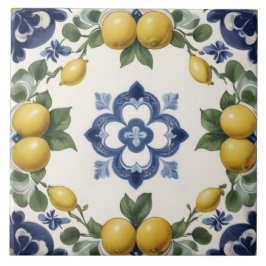 Italienische Zitronen und Zitrusfrüchte mit Blauem Fliese