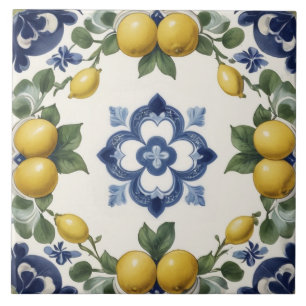 Italienische Zitronen und Zitrusfrüchte mit Blauem Fliese