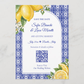 Italienische Zitronenblaue Fliesen-Hochzeit Save t Einladung