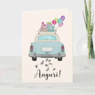 Italienischer Auguri Hochzeitstag Blau Retro Auto Karte