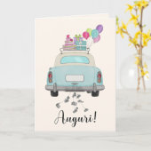 Italienischer Auguri Wedding Day Blue Retro Car Karte (Gelbe Blume)
