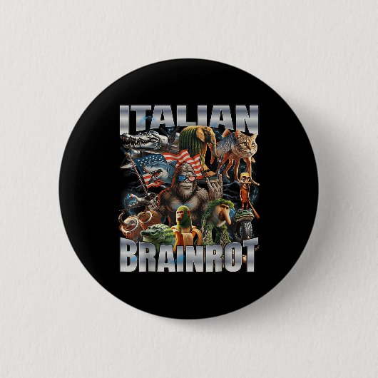 Italienischer Brainrot Großer Meme 4. Juli Flagge Button (Vorderseite)