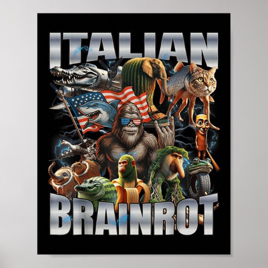 Italienischer Brainrot Großer Meme 4. Juli-Flagge  Poster (Vorne)