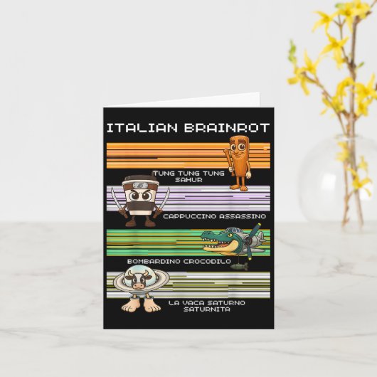 Italienischer Brainrot Meme Funny Compilation-Char Karte (Gelbe Blume)