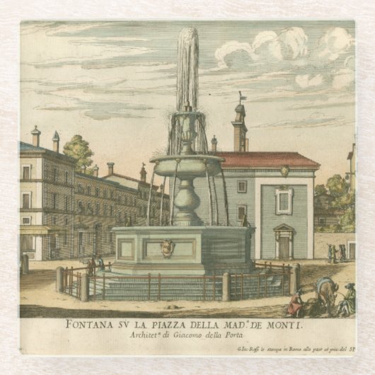 Italienischer Brunnen auf dem Platz der Stadt bei  Glasuntersetzer (Vorderseite)