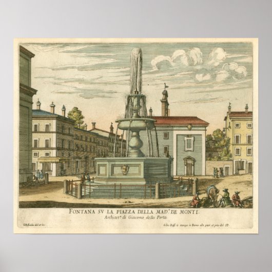 Italienischer Brunnen auf dem Platz der Stadt bei  Poster (Vorne)