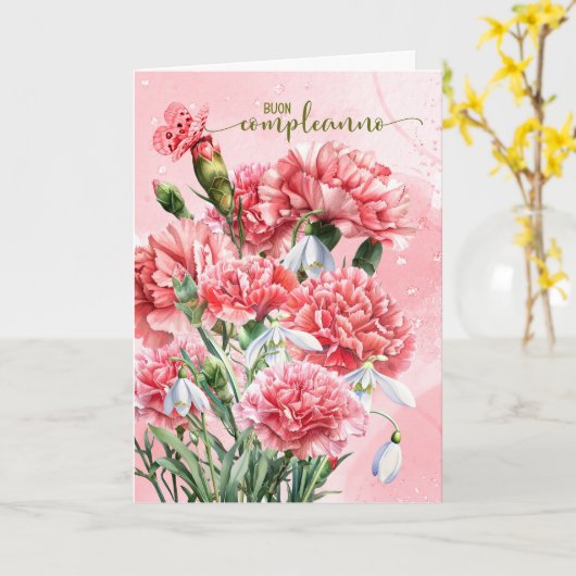 Italienischer Buon Compleanno Rosa Nelken Geburtst Karte (Gelbe Blume)