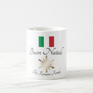 Italienischer Familienname Buon Natale Flagge und Kaffeetasse