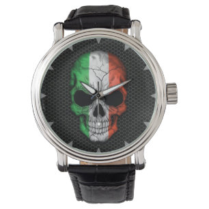 Italienischer Flag Skull auf Steel Mesh Graphic Armbanduhr