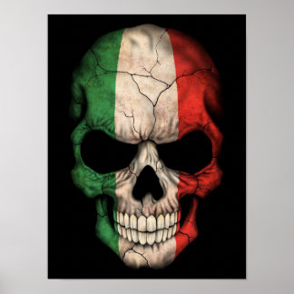 Italienischer Flaggenschädel in Schwarz Poster