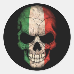 Italienischer Flaggenschädel in Schwarz Runder Aufkleber