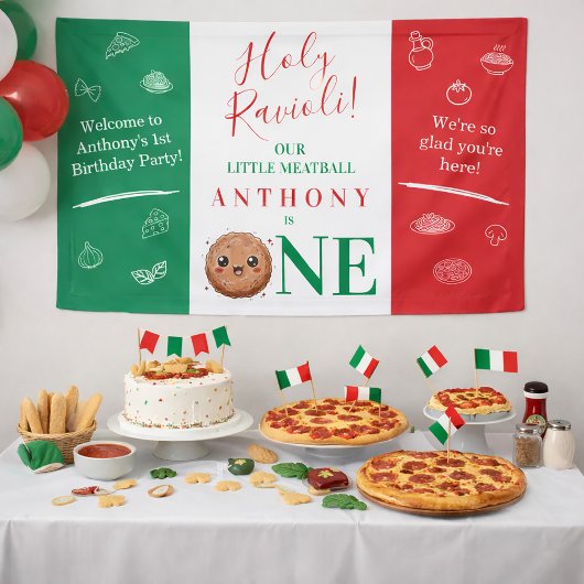Italienischer Fleischkügelchen 1. Geburtstag Banner