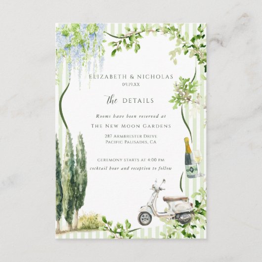 Italienischer Garten | Angaben zum Hochzeitgast Begleitkarte (Vorderseite)