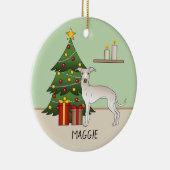 Italienischer Grauhund mit Weihnachtsbaum Keramik Ornament (Rechts)