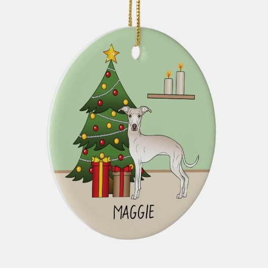 Italienischer Grauhund mit Weihnachtsbaum Keramik Ornament (Rechts)