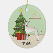 Italienischer Grauhund mit Weihnachtsbaum Keramik Ornament (Links)