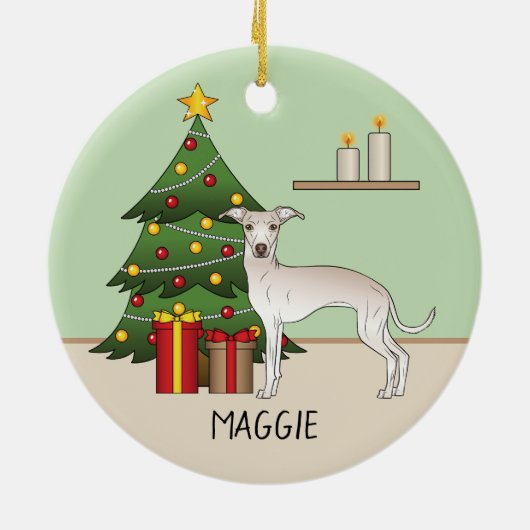 Italienischer Grauhund mit Weihnachtsbaum Keramik Ornament (Hinten)