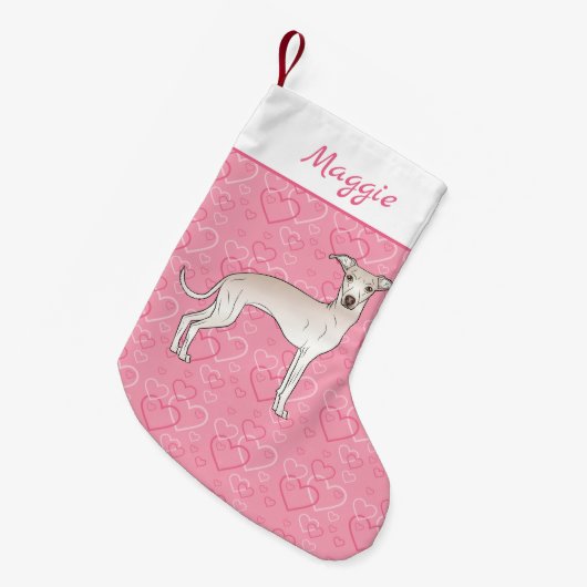 Italienischer Grauhund Niedlich Hund auf rosa Herz Kleiner Weihnachtsstrumpf (Vorderansicht (hängend))