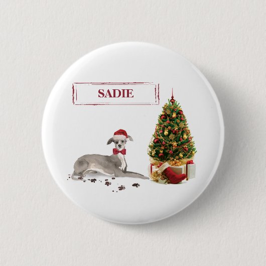 Italienischer Greyhound Funny Christmas Dog mit Ba Button (Vorderseite)