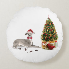 Italienischer Greyhound Funny Christmas Dog mit Ba Rundes Kissen