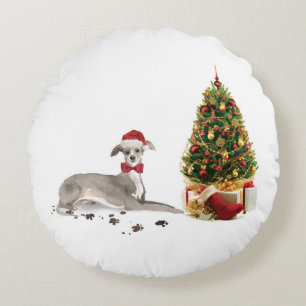 Italienischer Greyhound Funny Christmas Dog mit Ba Rundes Kissen