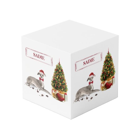 Italienischer Greyhound Funny Christmas Dog mit Ba Würfel (Rückseite Schrägansicht)