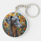 Italienischer Greyhound Hund Gestaltete Glaskunst Schlüsselanhänger (Rückseite)