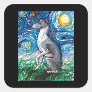 Italienischer Greyhound Starry Night Whippet Hund Quadratischer Aufkleber