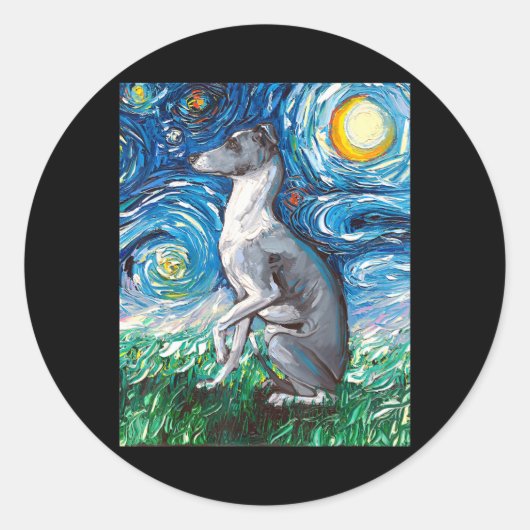 Italienischer Greyhound Starry Night Whippet Hund  Runder Aufkleber (Vorderseite)