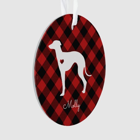 Italienischer Greyhound Weihnachten Karierter Hund Ornament (Vorderseite)