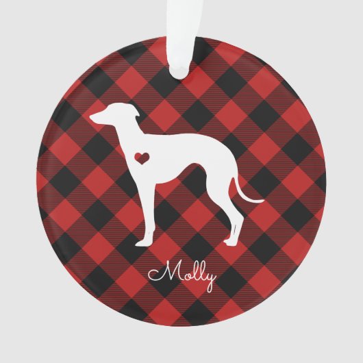 Italienischer Greyhound Weihnachten Karierter Hund Ornament (Vorderseite)