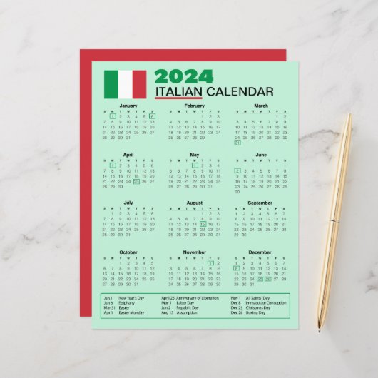 Italienischer Kalender 2024 mit Ferien | Kalender (Vorderseite/Rückseite Beispiel)