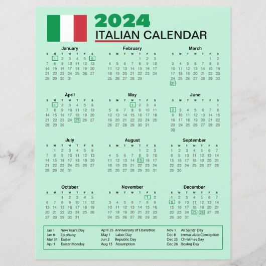Italienischer Kalender 2024 mit Ferien | Kalender (Vorderseite)