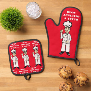 Italienischer Koch-Buon-Appetit Ofenhandschuh & Topflappen-Set