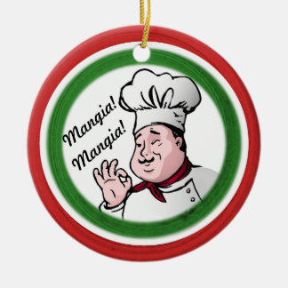 Italienischer Koch: Mangia Mangia Keramik Ornament