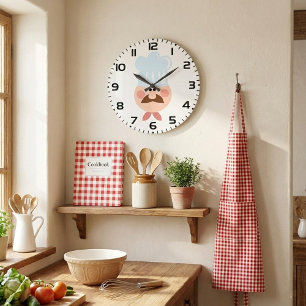 Italienischer Koch mit Schnurrbart und Hut Große Wanduhr