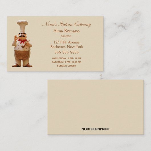 Italienischer Koch mit Schürze Visitenkarte (Vorne/Hinten)