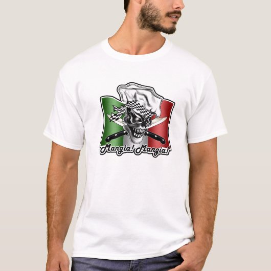 Italienischer Kochs-Schädel: Mangia! Mangia! T-Shirt (Vorderseite)